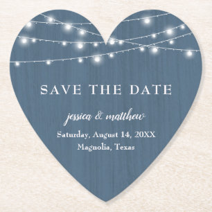 Save the Date Rustieke boerderij Blauwe String Lig Kartonnen Onderzetters