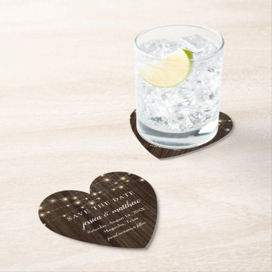 Save the Date Rustieke boerderij String Lights Kartonnen Onderzetters (Insitu)