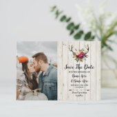 Save The Date Rustieke Geweien Herten Bloem Foto (Staand voorkant)