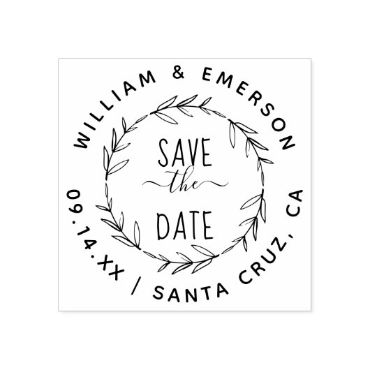 Save the date | Rustieke Hand getrokken krans brui Rubberstempel (Afrduk)