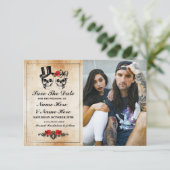 Save The Date Rustieke Schedels Fotokaart Gothic (Staand voorkant)