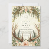 Save The Date Rustique Antler Woodland Floral Mariage (Devant)