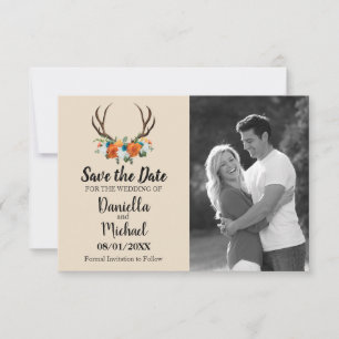 Save The Date Rustique Antlers Floral Mariage