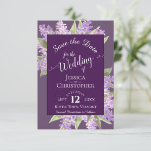 Save The Date Rustique Aquarelle Lilacs Calligraphie Plum Mariag