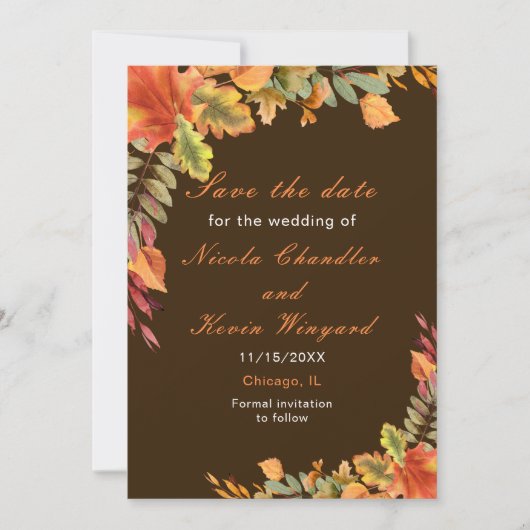 Save The Date Rustique Automne Feuilles D'Automne Réception De M (Devant)