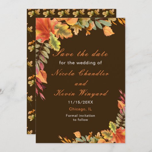 Save The Date Rustique Automne Feuilles D'Automne Réception De M (Devant / Derrière)
