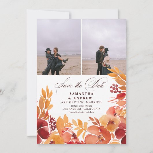 Save The Date Rustique automne floral 3 photos enregistrer la da (Devant)