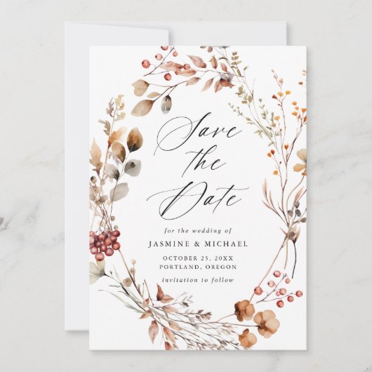 Save The Date Rustique Automne Floral Mariage (Devant)