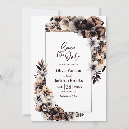 Save The Date Rustique Automne Floral Mariage Enregistrer la dat (Devant)