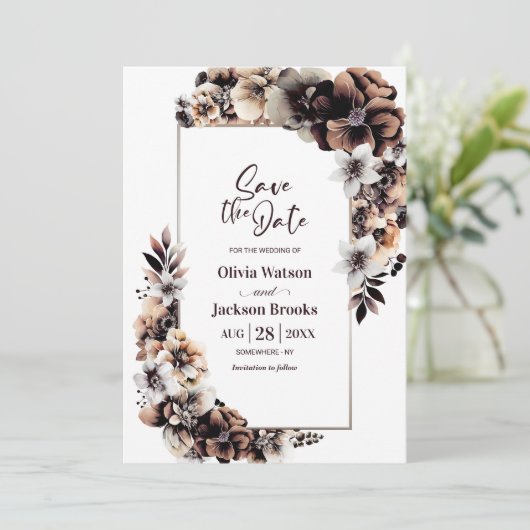 Save The Date Rustique Automne Floral Mariage Enregistrer la dat (Debout devant)
