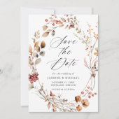 Save The Date Rustique Automne Floral Wreath Photo Mariage (Devant)