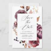 Save The Date Rustique Automne Marsala Floral Frame Mariage (Devant)