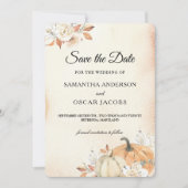 Save The Date Rustique Automne Orange Citrouilles & Fleurs (Devant)