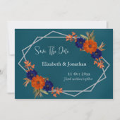 Save The Date Rustique Automne Orange Navy Bleu Floral Mariage (Devant)