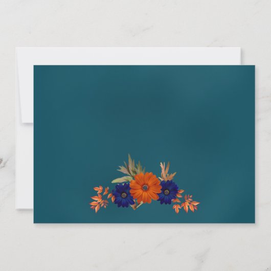 Save The Date Rustique Automne Orange Navy Bleu Floral Mariage (Dos)