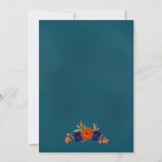 Save The Date Rustique Automne Orange Navy Bleu Floral Mariage (Dos)