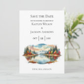 Save The Date Rustique Autumn Lakeside Mariage forestier (Debout devant)