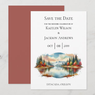 Save The Date Rustique Autumn Lakeside Mariage forestier