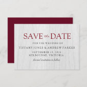 Save The Date Rustique Blanc Bois Bourgogne Mariage Enregistrer (Devant / Derrière)