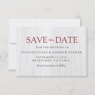 Save The Date Rustique Blanc Bois Bourgogne Mariage Enregistrer 