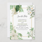 Save The Date Rustique blanc vert aquarelle Mariage or Floral (Devant)