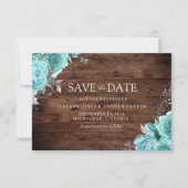 Save The Date Rustique Bleu Bois Turquoise Aqua Roses Floral Mar (Devant)