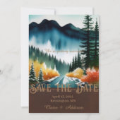 Save The Date Rustique bleu vert et jaune aquarelle forêt (Devant)