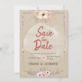 Save The Date Rustique Bohème Fleurs Mariage Kraft (Devant)