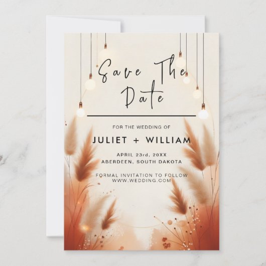 Save The Date Rustique Boho Automne Ombre Mariage Brown (Devant)