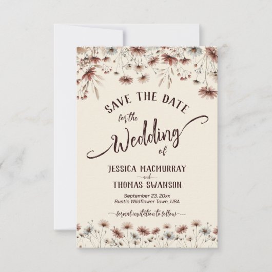 Save The Date Rustique Boho Chic Fleur sauvage Mariage de callig (Devant)
