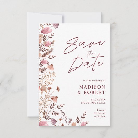 Save The Date Rustique Boho Chic Fleur sauvage Multiphoto Mariag (Devant)