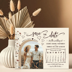 Save The Date Rustique Boho Fleur sauvage Photo & Calendrier Mar