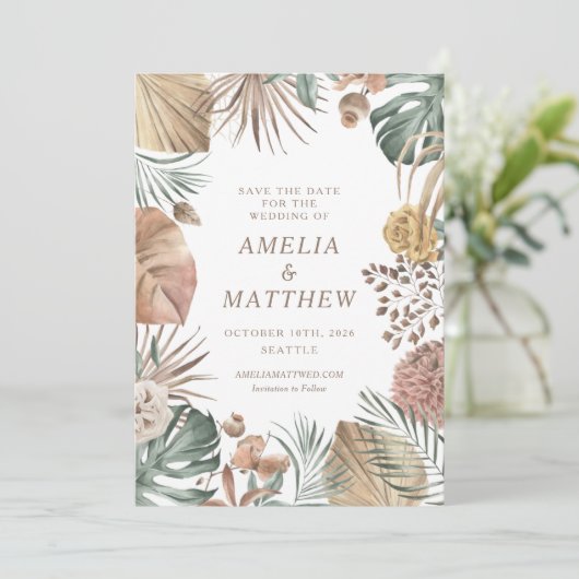 Save The Date Rustique Boho Green Mariage d'automne élégant (Debout devant)