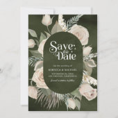 Save The Date Rustique Boho Ivoire Roses Dark Sage Mariage (Devant)