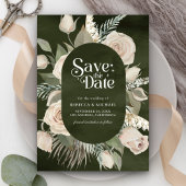 Save The Date Rustique Boho Ivoire Roses Dark Sage Mariage