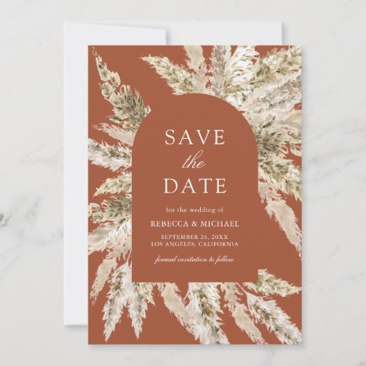 Save The Date Rustique Boho Pampas Arch Terracotta Mariage (Devant)