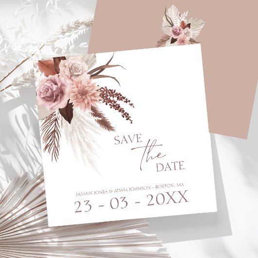 Save The Date Rustique Boho Pampas Grass Mariage en terre cuite