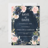 Save The Date Rustique Bois Marine Bleu Mariage géométrique Enre (Devant)
