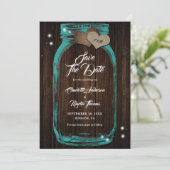 Save The Date Rustique bois Turquoise Mason Jar Mariage (Debout devant)