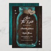 Save The Date Rustique bois Turquoise Mason Jar Mariage (Devant / Derrière)