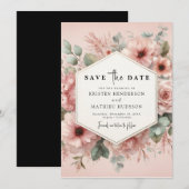 Save The Date Rustique Botanique rose Mariage Floral (Devant / Derrière)
