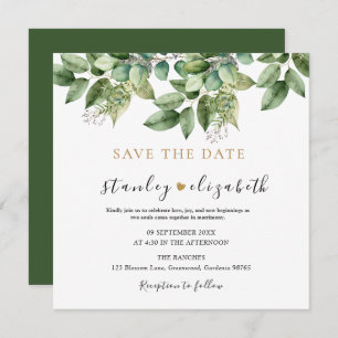 Save The Date Rustique Botanique Vert & Or Mariage Foliage