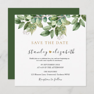 Save The Date Rustique Botanique Vert & Or Mariage Foliage