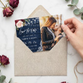 Save The Date Rustique Bourgogne Bleu Lumières à cordes Mariage 