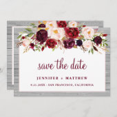 Save The Date Rustique Bourgogne Blush Floral rose Mariage front (Devant / Derrière)
