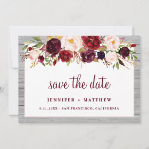 Save The Date Rustique Bourgogne Blush Floral rose Mariage front