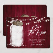 Save The Date Rustique Bourgogne Mason Jar String Mariage (Devant / Derrière)