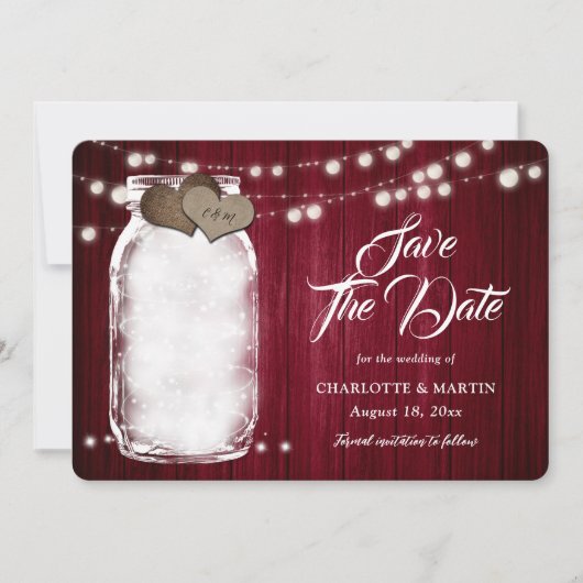 Save The Date Rustique Bourgogne Mason Jar String Mariage (Devant)