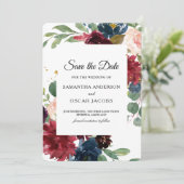 Save The Date Rustique Bourgogne & Navy Floral (Debout devant)