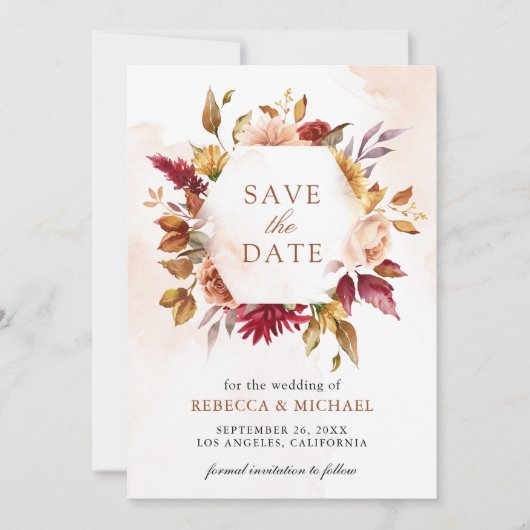 Save The Date Rustique Bourgogne Terracotta Floral Mariage Photo (Devant)
